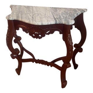 Vintage Victorian Marble Top Console - Sofa Table Ft Cabriole Legs For Sale