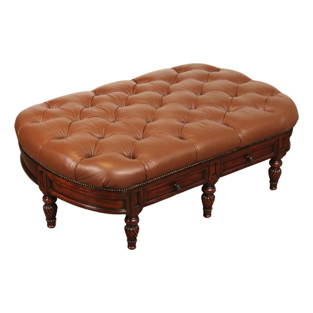 CTH Sherrill Occasional English Regency Style Tufted Leather Ottoman For Sale