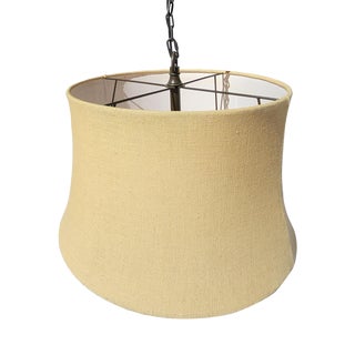 Large Pottery Barn Burlap Drum Shade Pendant Light For Sale