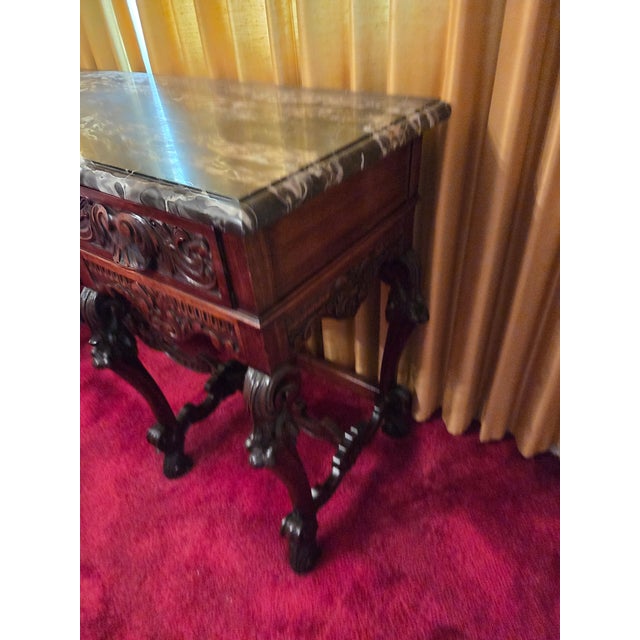 Antique Italian Renaissance Revival Walnut Marble Top Credenza Sideboard Buffet For Sale - Image 12 of 18