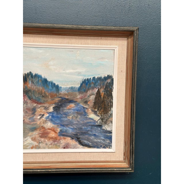 Mid 20th Century Kaj, Landscape with River and Forest, 1950s, Oil on Canvas, Framed For Sale - Image 5 of 18