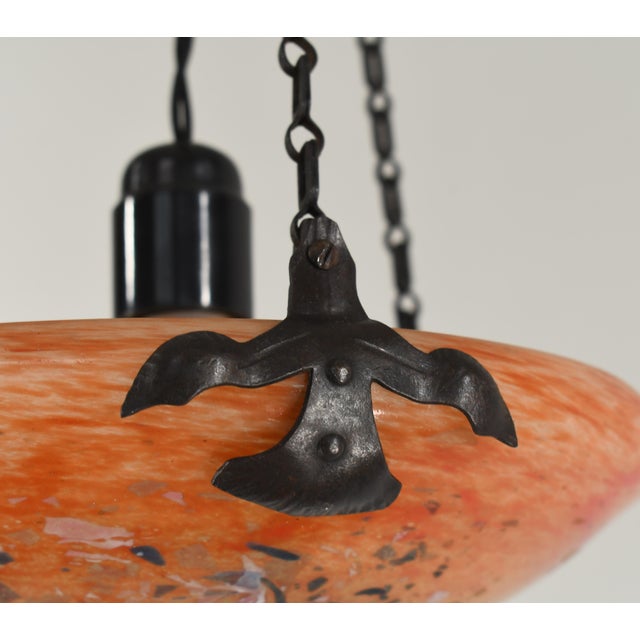 Small French Art Deco Pendant Light by Le Verre Francais Schneider - 1925 Chandelier France For Sale - Image 11 of 14