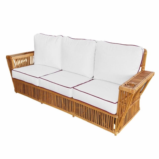 Coastal 1990s Restored Art Deco Presidents Nantucket Stick Reed Rattan Nantucket 3-Seat Sofa For Sale - Image 3 of 8