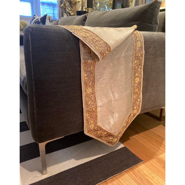 Sethi & Sethi Mosaic Floral Zardosi Embroidered Border Silk Zari Throw/Table Runner For Sale - Image 10 of 10