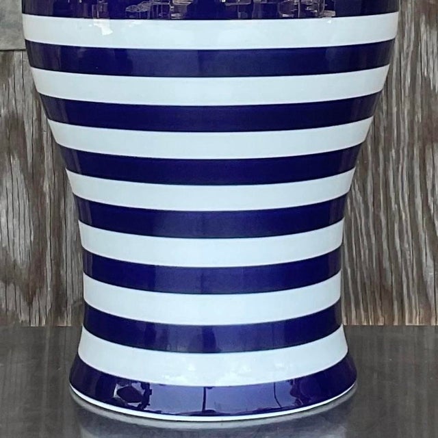 Vintage Contemporary Glazed Ceramic Striped Ginger Jar For Sale In West Palm - Image 6 of 12