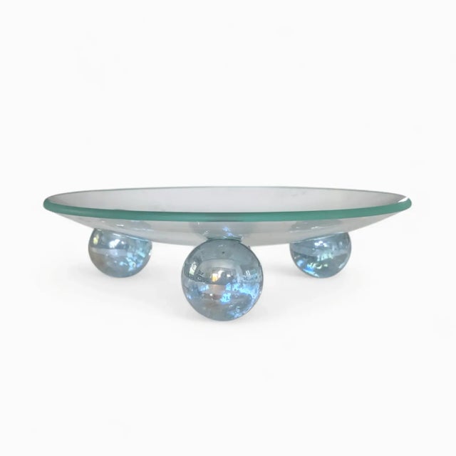 Mid-Century Modern Vintage Postmodern Pedestal Glass Candle Stands Risers With Tripod Iridescent Orb Bases- Set of 2 For Sale - Image 3 of 7