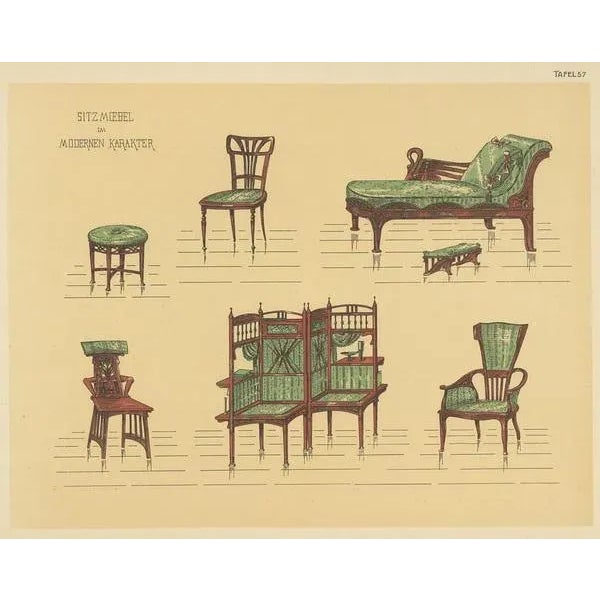 Antique print titled 'Sitz Moebel im Modernen Karakter'. Lithograph of seating furniture. This print originates from 'Det...