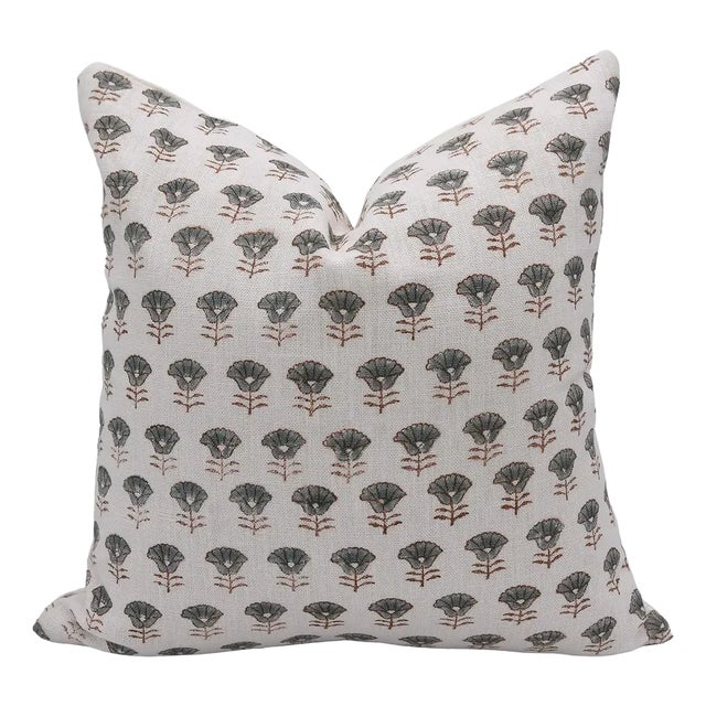 Fabdivine Indian Block Print Cushion Cover 24x24 Inch Off-White Linen-Kohinoor For Sale
