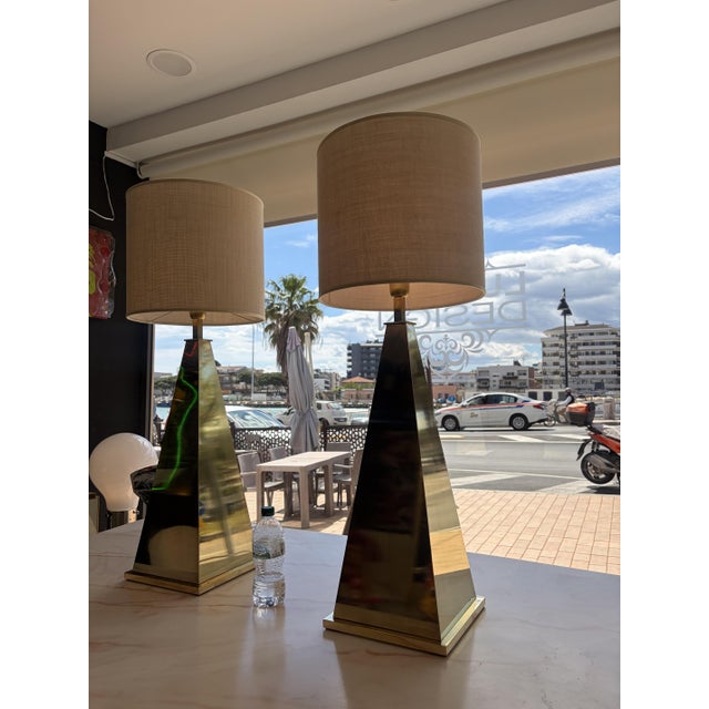 Pyramid Lamps in Brass, 1980s, Set of 2 For Sale - Image 14 of 18