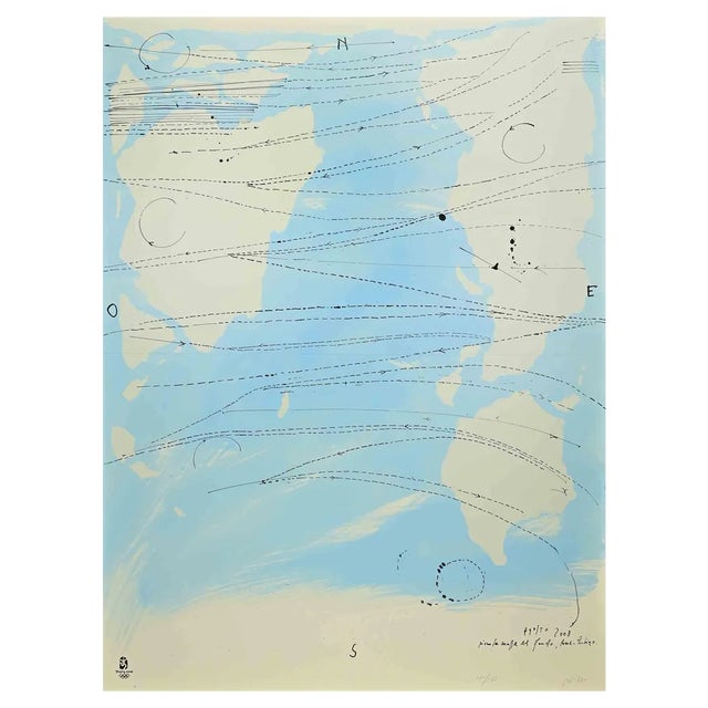 Piero Pizzi Cannella, Little World Map Rome Peking, Olympic Games, Beijing, 2008, Lithograph For Sale