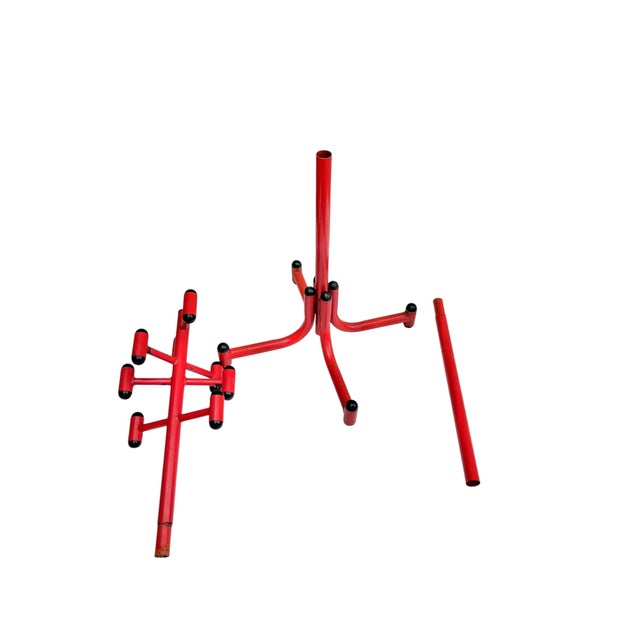 Vintage Memphis Style Red Metal Coat Rack | Postmodern Freestanding Hall Tree For Sale - Image 15 of 16