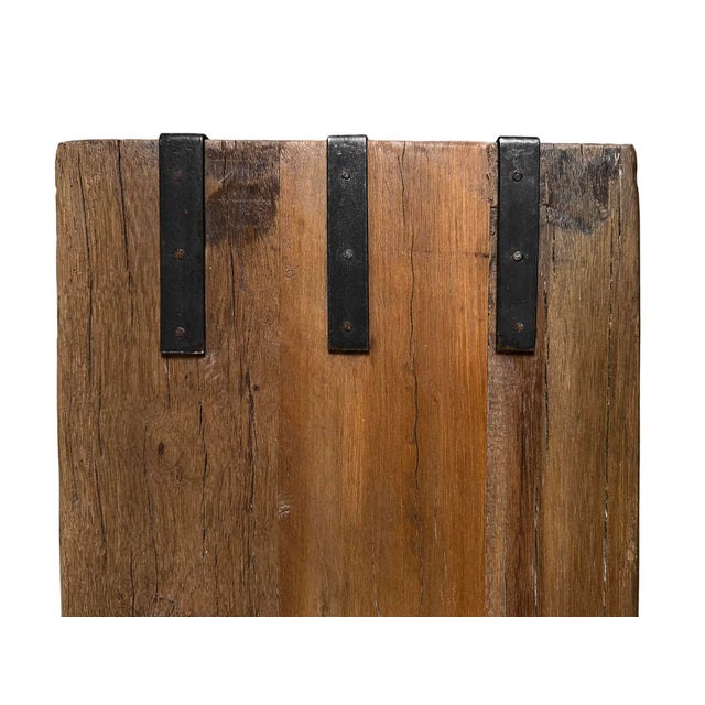2020s Simple Farmhouse Salvaged Teak Bench W/Iron Details For Sale - Image 5 of 7
