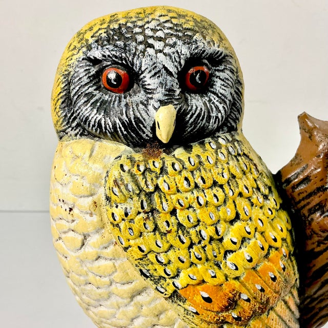 1940s Vintage Boho Chic Arts & Crafts Farmhouse Cast Iron Owl Doorstop For Sale - Image 12 of 14