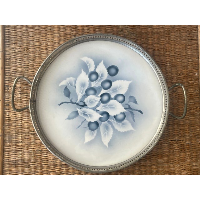 German porcelain and metal gallery tray! A charming blue and white porcelain centered tray would look lovely holding...