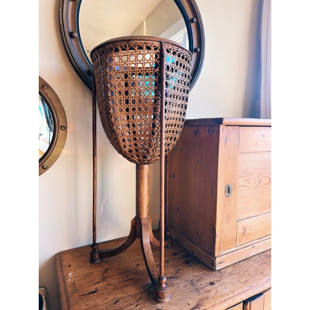 1910s Carved Fruitwood Plant Stand With Cane Basket For Sale - Image 12 of 12