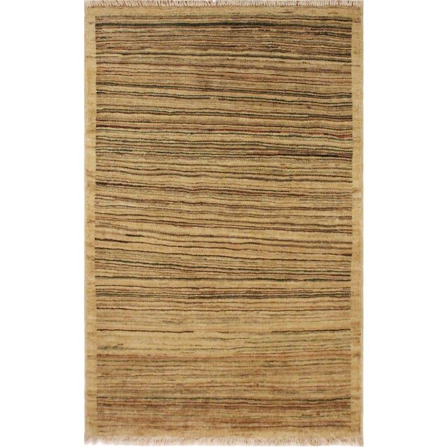 Boho Chic Gabbeh Beige/Green Wool Rug - 3'0'' X 4'9'' For Sale - Image 9 of 10