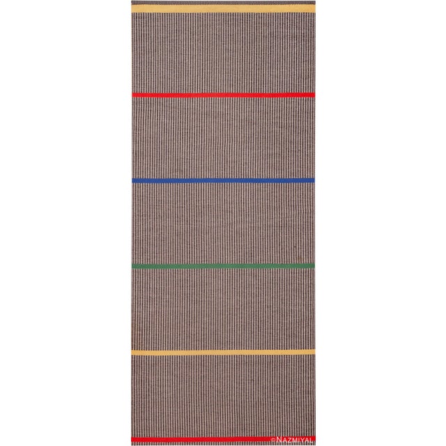 Bold Accent Mid Century Modern Swedish Flat Woven Gunilla Lagerhem Ullberg Kilim Hallway Runner Rug, Country of origin:...