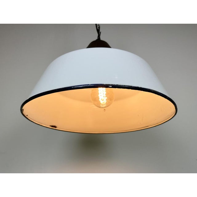 Industrial White Enamel and Cast Iron Pendant Light, 1960s For Sale - Image 15 of 17
