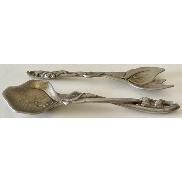 Arthur Court Arthur Court Calla Flowers & Rabbits Salad Servers For Sale - Image 4 of 7