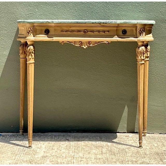 Vintage Marble Top Carved Console Wall Table For Sale - Image 4 of 15