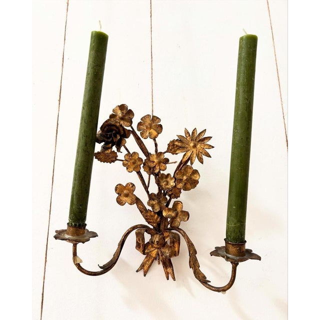 French Gilt Toleware Sconces, Set of 4 For Sale - Image 6 of 11