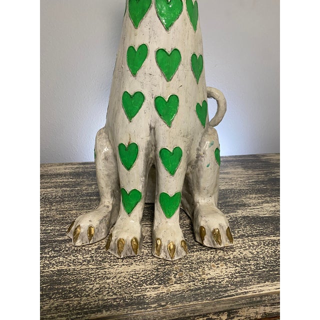 Vintage Jeanne Valentine–Attributed Cream and Green Papier-Mâché Cat Sculpture For Sale In Tampa - Image 6 of 9