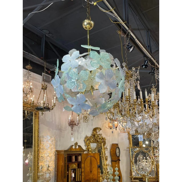 Transitional Murano Flower Globe Chandelier For Sale - Image 3 of 9