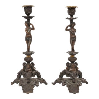 Pair of }Italian Renaissance-Revival Bronze Candlesticks For Sale