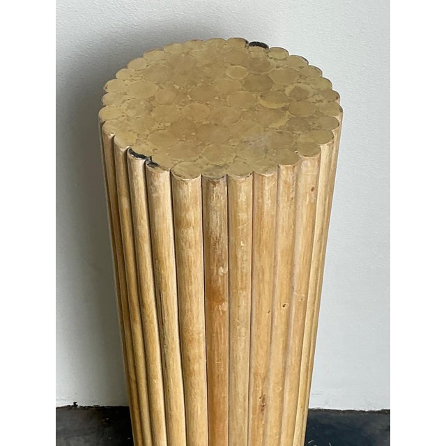 Late 20th Century Vintage Ribbed Wood and Rattan Medium Pedestal For Sale - Image 5 of 15