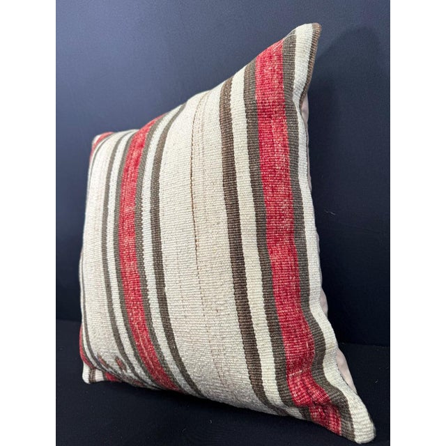 Turkish Hemp Pillow Cushion Natural Beige Red Cushion Cover 20x20 For Sale - Image 4 of 4