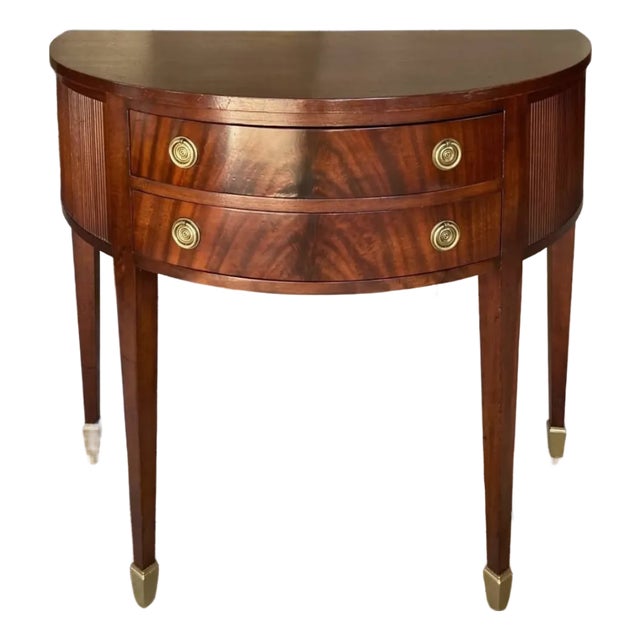 1950s Rare Kittinger Flame Mahogany Demilune | Entryway | Accent Chest For Sale