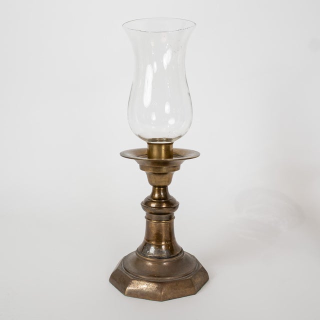 Pair of 19th Century Continental Brass Hurricane Candlesticks For Sale - Image 4 of 10