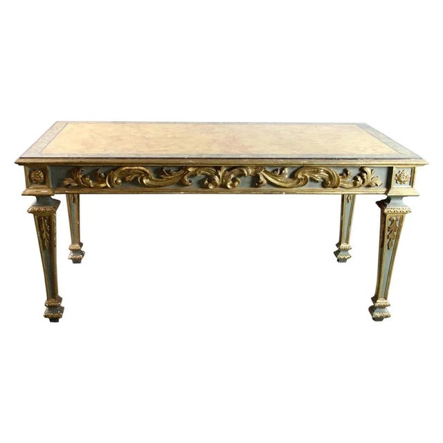 Wood 19th Century Italian Carved Green and Gilt Foyer Table with Faux Marble Top For Sale - Image 7 of 7