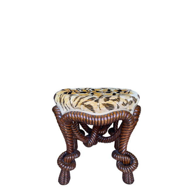 Wood Rope-Twist Stool in Mahogany For Sale - Image 7 of 7