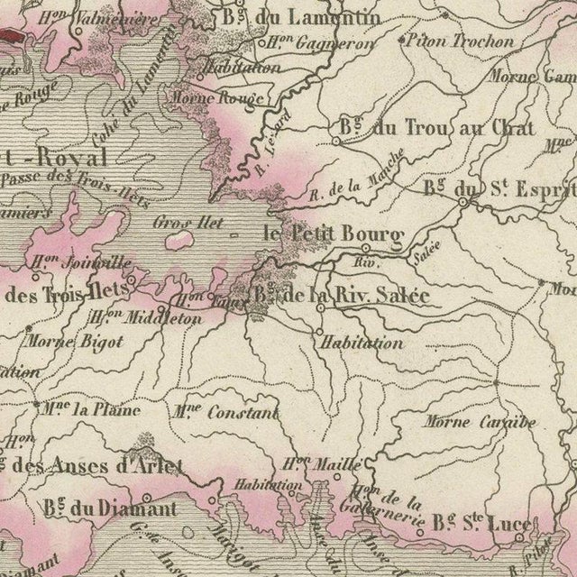 Antique Map of Martinique, Fort-Royal and the Caravelle, 1860 For Sale - Image 6 of 12