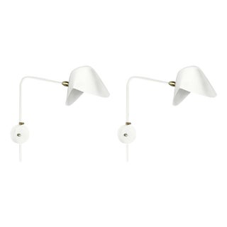 Modern White Anthony Wall Lamp with White Round Fixation Box by Serge Mouille, Set of 2 For Sale