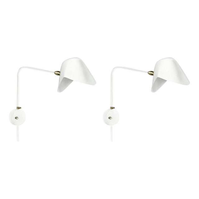 Modern White Anthony Wall Lamp with White Round Fixation Box by Serge Mouille, Set of 2 For Sale
