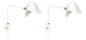 Modern White Anthony Wall Lamp with White Round Fixation Box by Serge Mouille, Set of 2