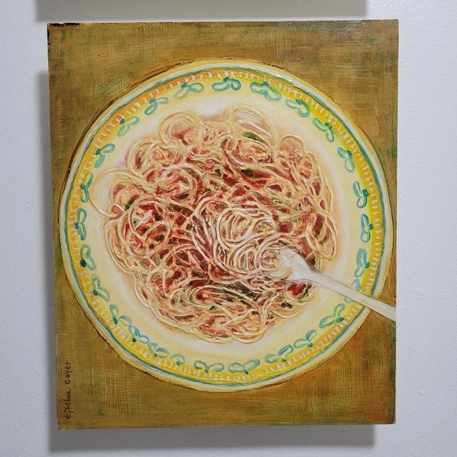 oil painting on 8 ply archival primed mat board. stretcher bar is attached on back to create a floating away from the wall...