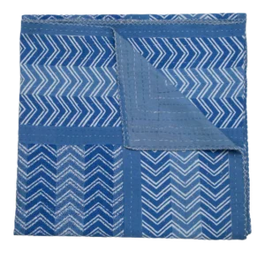 Chevron Hand Stitched Quilt, Queen - Blue