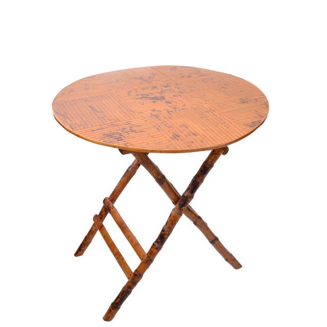 Vintage Handcrafted Round Bamboo Bistro Folding Table, Center Table X