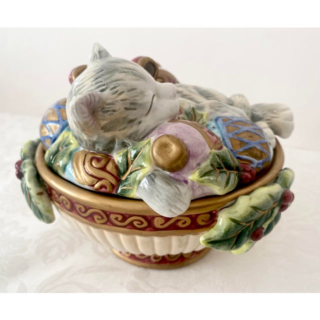 Cream Fitz and Floyd Figurative Cat Lidded Trinket/Candy Dish Late 20th Century For Sale - Image 8 of 13