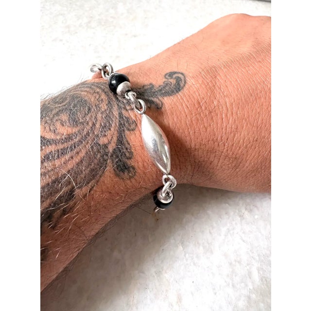 Lovely vintage Sterling, silver and Onyx link bracelet, stamped "Taxco Mexico"