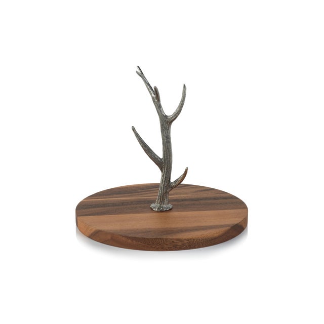 Malachi Cheese & Charcuterie Board with Pewter Antler Stem For Sale - Image 4 of 4
