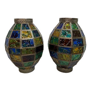 Vintage C. 1970s Hanging Glass Lamp Shades - Pair For Sale