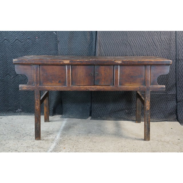 Early 20th Century Antique Early 20th C. Chinese Dongbei Elm Altar Table Console Cabinet Sideboard For Sale - Image 5 of 18