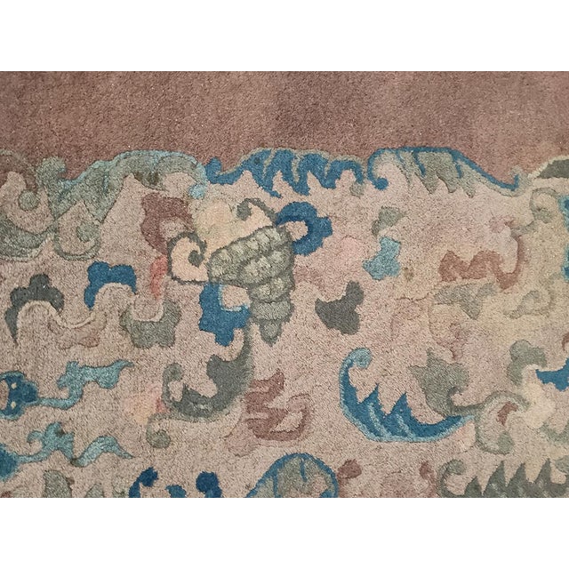 1920s Neutral Purple Floral Antique Chinese Crane Large Oversized Big Peking Rug For Sale In New York - Image 6 of 10