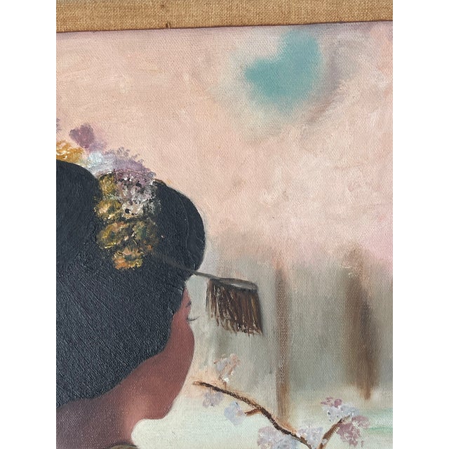 Gorgeous portrait of a Japanese woman in traditional costume and hairdo. Oil on canvas painting, signed by the artist....