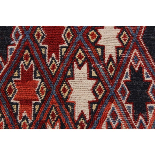 1970s 1970s 1970s Vintage Rustic Soumak Zachary Rust/Blue Wool Rug - 5'7'' X 7'10'' For Sale - Image 5 of 9