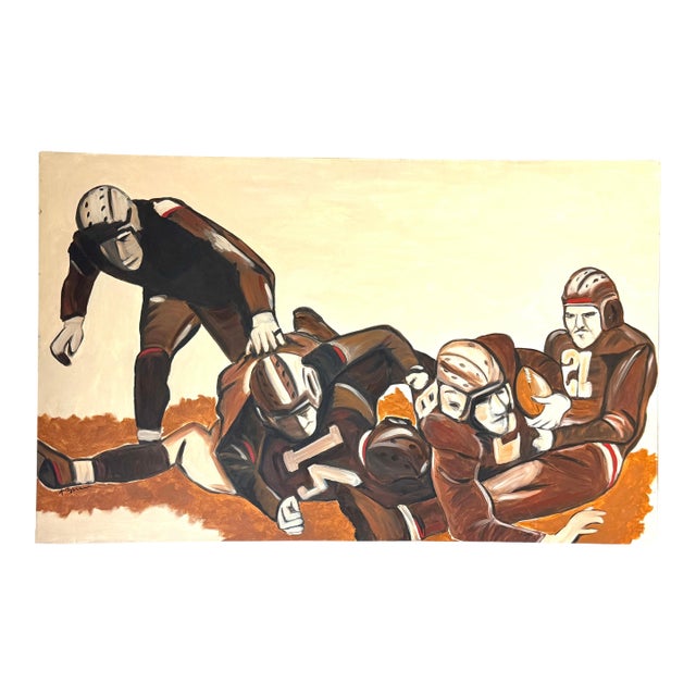 “The Pile-Up: 1930s Football”Mid-Century Oil on Canvas by T. Byrne, 30" x 48" For Sale
